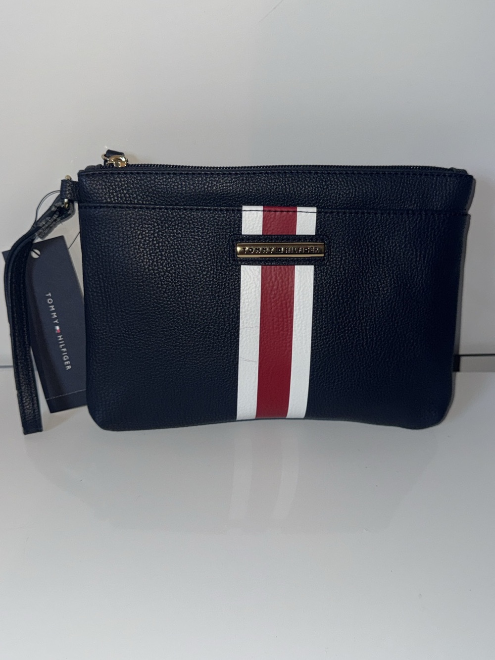 Tommy Hilfiger Blue Wristlet with Red and White Center Stripe